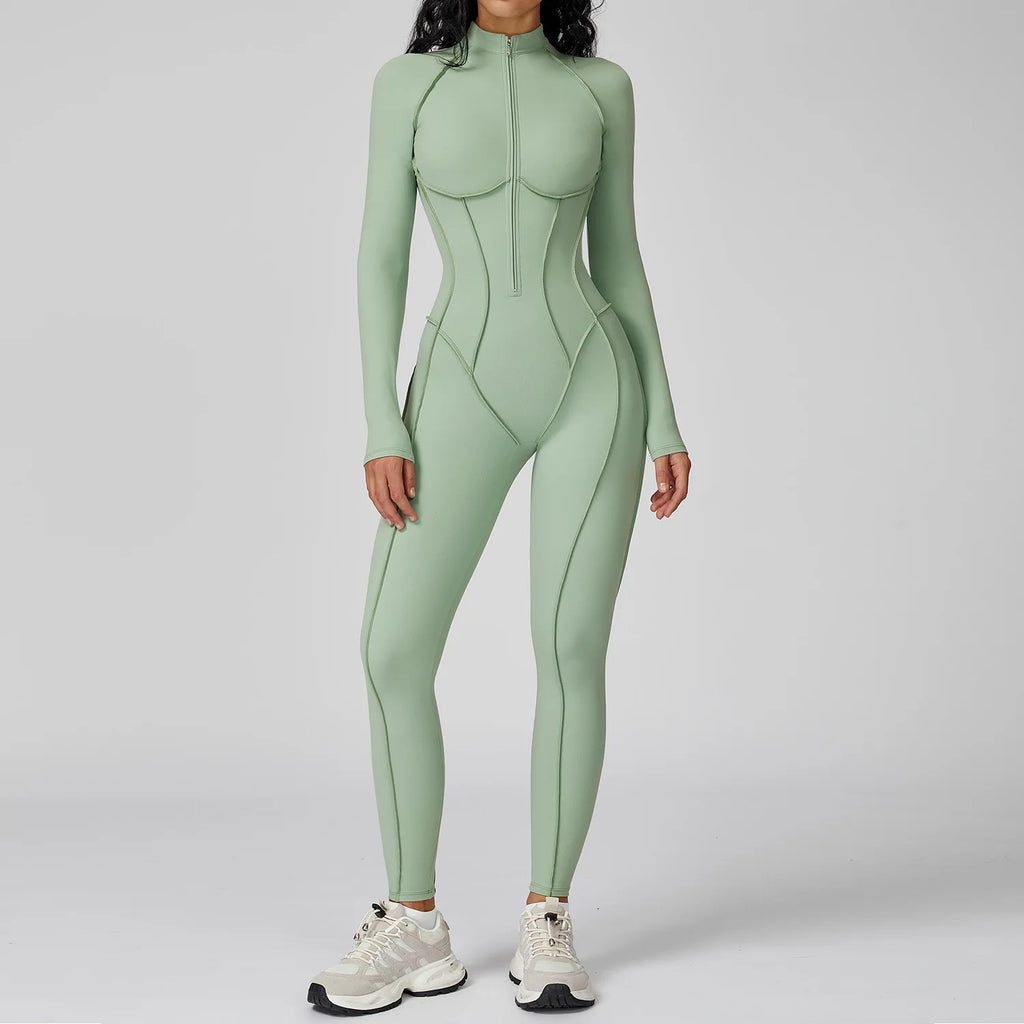 Women Fitness Yoga Zipper Jumpsuit High Elasticity Sport Bodysuit Female Outdoors Gym Tracksuits Workout Sports Sexy Jumpsuit