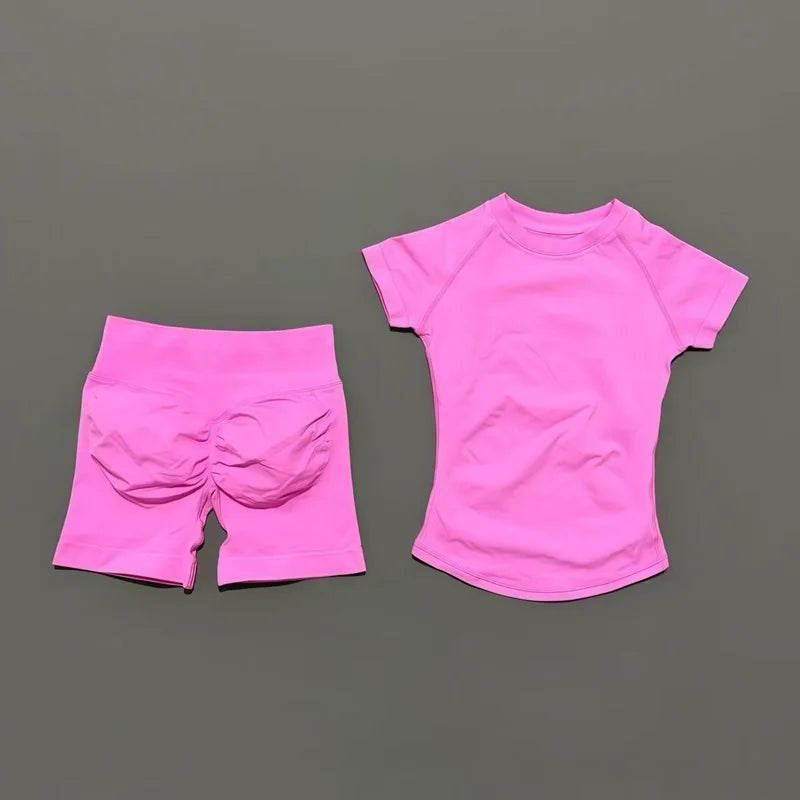 Ensemble Sport Femme 2 Pièces — Haut Manches Courtes + Short Legging Seamless