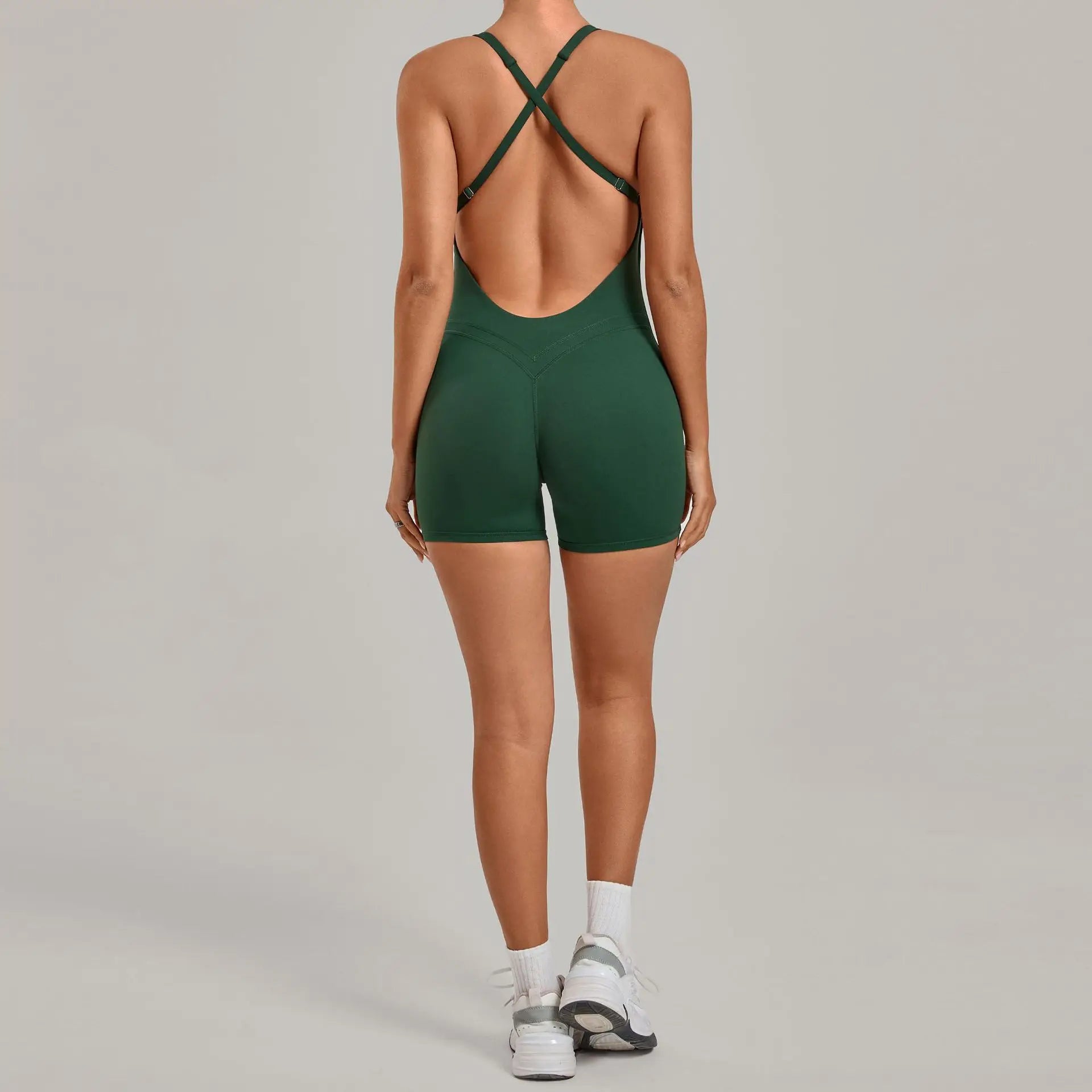 Backless Gym Bodysuits Set Short Jumpsuit Playsuit Women One Piece Sport Outfit Yoga Romper Sexy Fitness Overalls Raises Butt