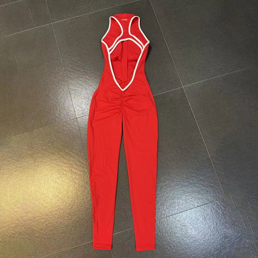BetterMe Hollow Backless Scrunch Sporty Jumpsuit Raises Butt Woman Gym Set One Piece Sport Sleeveless Zip Yoga Fitness Overalls